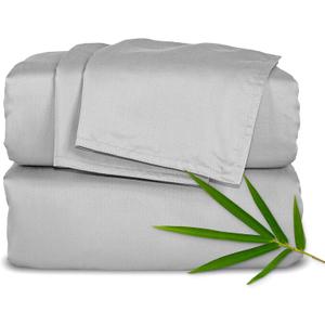 Pure Bamboo Queen Sheets, Genuine 100% Organic Viscose Derived from Bamboo Bed Sheet Set, Luxuriously Soft & Cooling, Double Stitching, 2 Year Quality Promise (Queen, Silver Pearl)