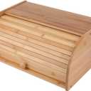 Lawei Bamboo Bread Box, Large Natural Roll Top Wood Bread Box, Countertop Bread Storage Bin, Bread Boxes Holder for Kitchen Food Storage, No Assembly Required