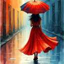City Street Paint by Numbers Kit for Adults - DIY Woman with Red Umbrella Painting on Canvas, Acrylic Paint Set, Suitable for Beginners, Art for Home Decoration or Gifts(16X20IN Framed)