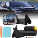 Passenger Side Mirror Compatible with 2009-2018 Dodge Ram 1500,2010-2018 Dodge Ram 2500 3500,Tow Mirrors with Power Glass Heated Turn Signal Light Puddle Lamp(Black) (Right)