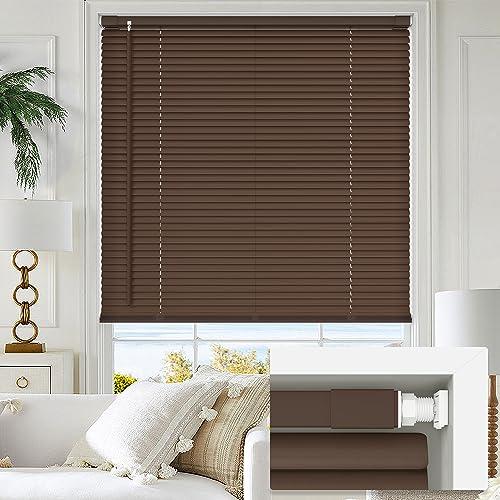 LazBlinds No Tools No Drill 1" Vinyl Mini Blinds, Cordless Blinds for Windows, Light Filtering Horizontal Window Blinds & Shades, 21" W x 64" H, Mahogany