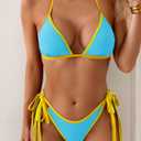 Eomenie Sexy Bikini Sets for Women Halter Triangle Top Two Piece Swimsuit Tie Side Bathing Suit Color Block Swimwear (Blue, M)