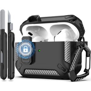 RFUNGUANGO for AirPods Pro 2nd Gen Protective Case with Cleaning Kit, Military Hard Case with Lock for AirPod Gen 2 Charging Case 2023, 2022, Black
