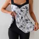 B2prity Tankini Swimsuits for Women Tummy Control Two Piece Modest Bathing Suits Floral Skirt Top with Boyshorts (Black, XXL)