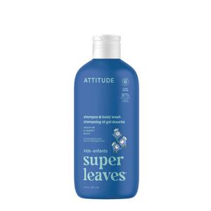 ATTITUDE Shampoo and Body Wash for Kids, EWG Verified Hair and Body Cleanser, Dermatologically Tested Soap, Plant and Mineral Based Bath Products, Vegan, Blueberry, 16 Fl Oz