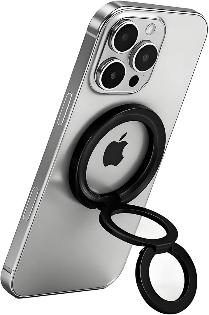 Magnetic Phone Ring MagSafe Phone Grip, Magnetic Cell Phone Stand Holder Finger Ring [Super Magnet] [360 Rotation] [Double Bracket] - Black 2025 New