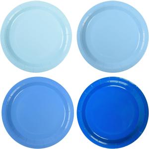 Blue Gradient Blue Party Plates 7'Disposable Round Dessert Plates for Birthday Wedding Bridal Engagement Baby Shower Party Supplies 48