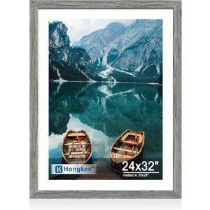 Hongkee 24x32 Poster Frame, Rustic Grey Wood Style, Wall Mounting