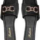 GORGLITTER Women's Chain PU Leather Dressy Flat Sandals Square Open Toe Slip on Beach Summer Slide Sandals 7.5