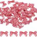 MECCANIXITY 100Pcs Mini Gingham Ribbon Bow 1" Checkered Fabric Satin Ribbon Bows for Craft DIY Hair Bow Sewing Wedding Birthday Party Red and White