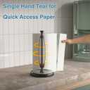 Paper Towel Holder Countertop, One-Handed Tear, Stainless Steel, Weighted Base, Black, Paper Towel Roll Holder Stand with Ratchet Mechanism for Kitchen Bathroom Farmhouse Essentials Decor Accessories