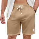 JMIERR Mens Shorts Linen Cotton 7" Casual Elastic Waist Drawstring Lightweight Summer Beach Shorts with Pockets (XL)