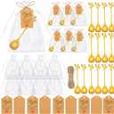 Dandat 50 Sets Tea Spoon Party Favors Gold Tea Spoons Bulk for Guest Include Mini Leaf Dessert Teaspoon Stainless Steel with Thank You Labels Organza Bags for Bridal Shower Party Wedding Souvenir Gift