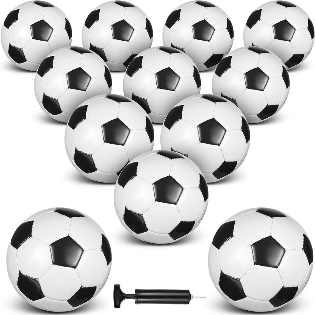 HyDren 12 Packs Soccer Ball with Pump Official Size Soccer Ball for Indoor Outside Training Practice Sport Gift Charity Donation Back to School(Size 3,Black, White)