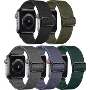 Adorve Stretchy Band Compatible with Apple Watch Bands Ultra 3/2/1 49mm 46mm 45mm 44mm 42mm 41mm 40mm 38mm Men Women, Soft Nylon Elastic Braided Strap for iWatch Series 11/10/9/8/7/6/5/4/3/SE/SE2/SE3 (Black/Army Green/Space Gray/Blue Gray/Dark Green)