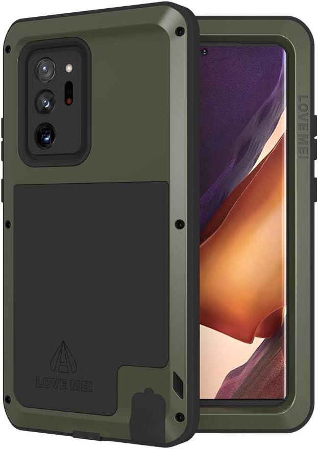 LOVE MEI Military Rugged Case For Samsung Galaxy Note 20 Ultra, without Tempered Glass Screen Protector, Shockproof Dustproof Scratch Proof Hybrid Metal and Silicone Gel Heavy Duty Full Body Cover (Green)