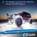 MICTUNING C2 Curved RGBW LED Rock Lights - 8 Pods Underglow Multicolor Neon Light with Wiring Switch Kit, Bluetooth Controller with APP Control