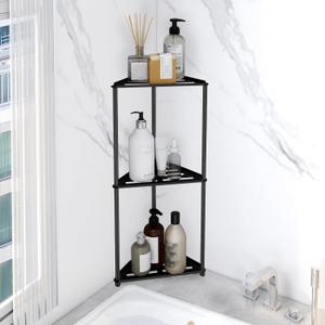 Standing Shower Caddy Corner, 3 Tier Stainless Steel Shower Organizer Stand, Rustproof Corner Shower Shelves, Corner Shower Caddy Bathroom Shower Stand, Black