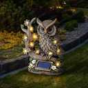 Solar Statue Owl with LED Lights  Outdoor Garden Decor for Outside, Yard Art Figurine for Lawn Decorations, Resin Owl Garden Statues for Patio & Pathway Decor
