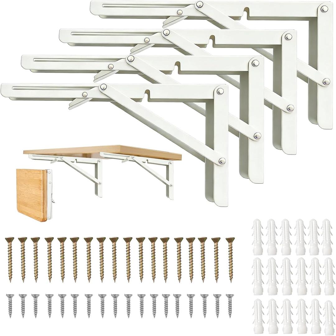 Folding Shelf Brackets, Folding Shelf Hinge Heavy Duty Shelf Brackets, 8 10 12 14 16 18 20 Inch Brackets for Foldable Shelf, White, 20 Inch 4 Pcs