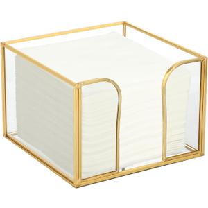 Sumnacon Glass Napkin Holder for Table, Stylish Cocktail Napkin Holder,Modern Napkin Holders for Paper Napkins,Gold Napkin Holders for Kitchen Dining Table Party Restaurant Bar