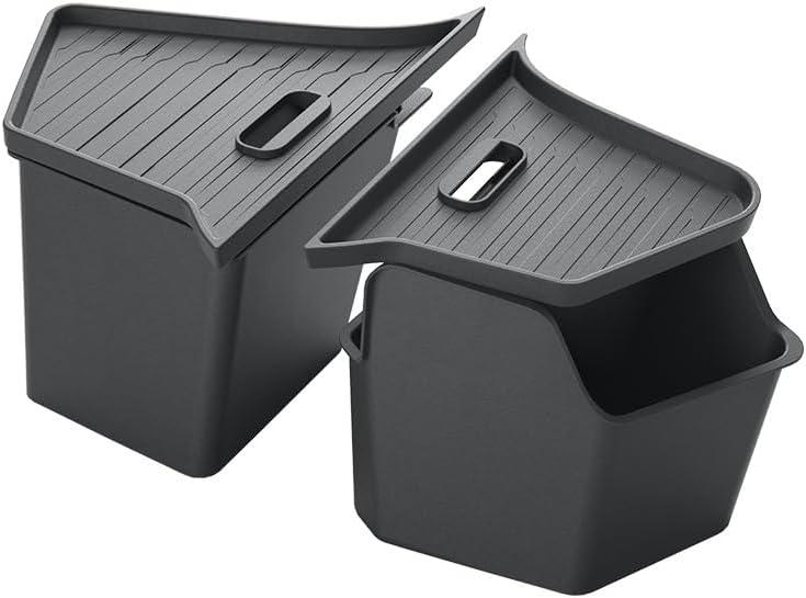 7F 2PCS Trunk Storage Bins with Lids Compatible with 2025 2026 Tesla Model Y Juniper, TPE Waterproof Rear Trunk Side Cargo Organizer for Model Y Juniper Interior Accessories