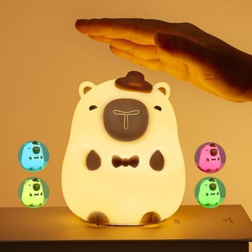 Pink Capybara Night Light for Kids, Multi-Color Changing Rechargeable Night Light for Baby Toddler Nursery, Cute Lamp Kawaii Room Decor Gift for Girls