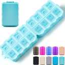 Foldable Weekly Pill Organizer 2 Times a Day with 2 Extra Compartments - Etched Labels - Portable 7 Day AM PM Medicine Box, Week Daily Travel Pill Case Holder for Vitamin, Supplement -Sky Blue
