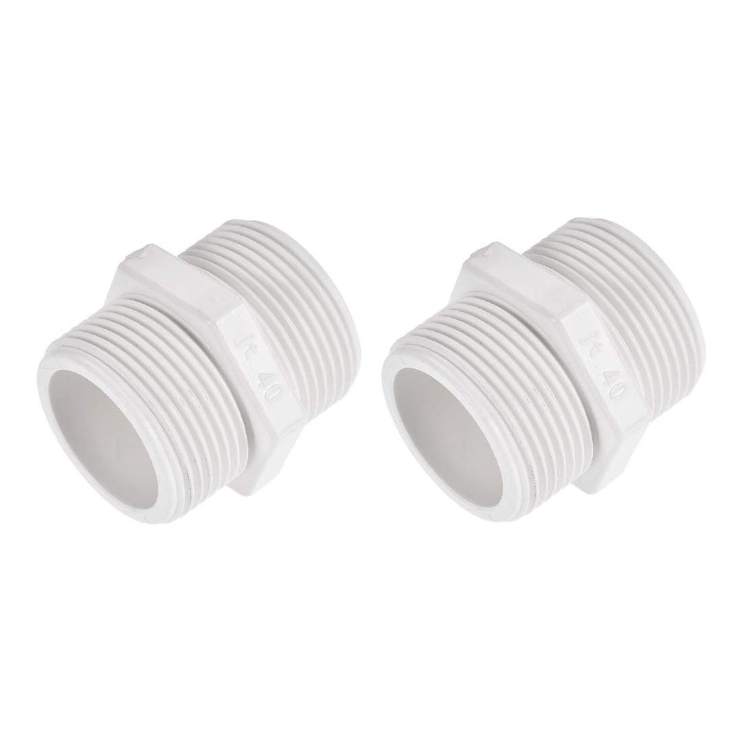 uxcell Pipe Fitting, G1-1/4 Male Thread, Hex Nipple Tube Adaptor Connector Hose Connector, for Water Tanks, PVC Plastic, White, Pack of 2