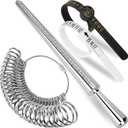 Ring Sizer Measuring Tool Kit, Ring Mandrel Measurer, 27 PCS Premium Steel Measuring Ring Tool, US Ring Size 0-13, 2 PCS Reusable Finger Size 1-17 USA Rings Size with Magnified Glass