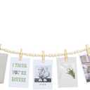 Hanging Photo Display Wall Decor, Boho Wooden Bead Garland Collage Picture Frame with 9 Wood Clips for Bedroom, Living Room, Office, Dorm Decor, Photos Holder, Christmas Cards, Teen Girl Gifts