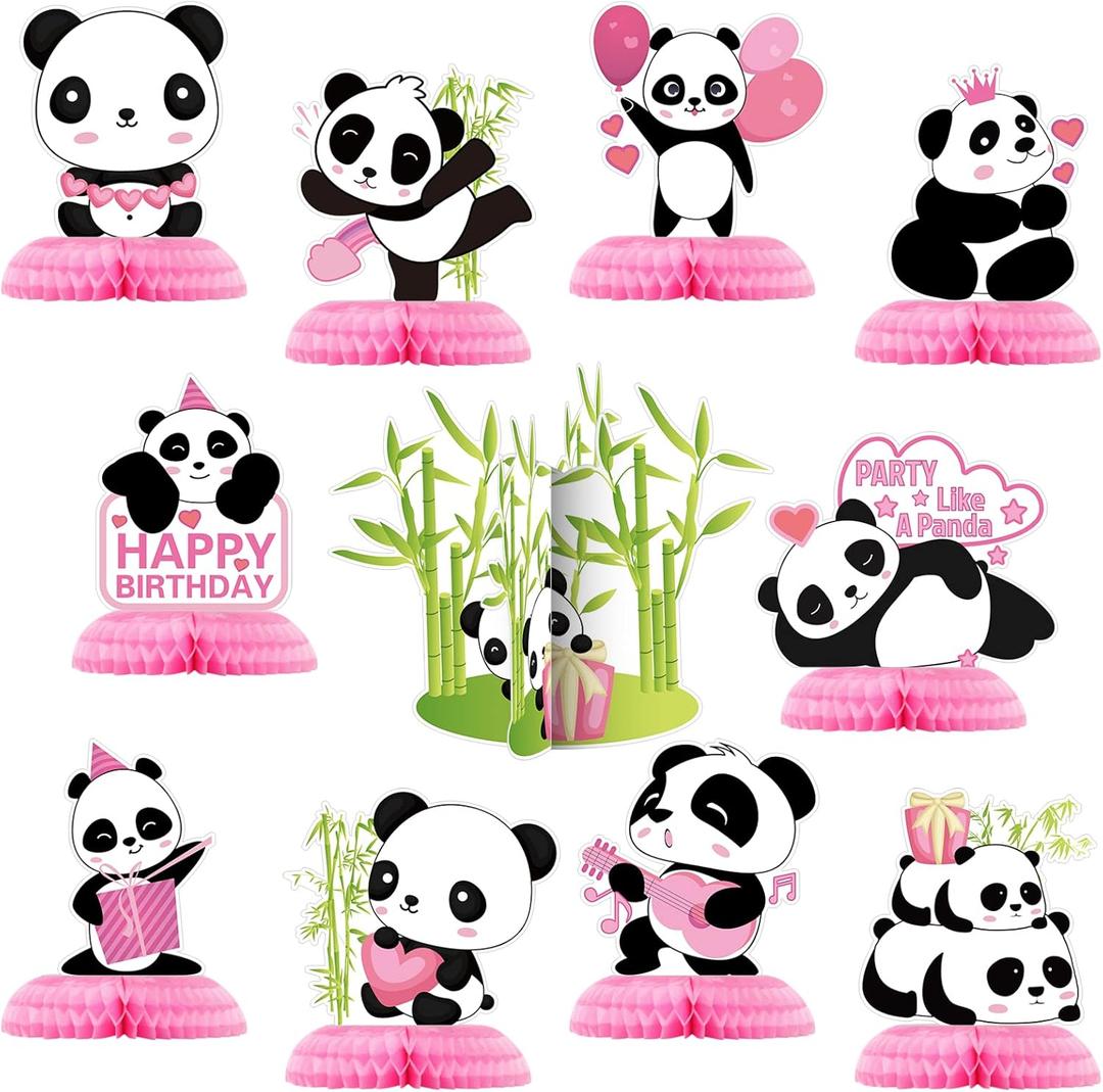 11 Pieces Panda Party Decorations Panda Honeycomb Centerpieces Panda Party Supplies Cute Paper Table Centerpieces for Kids Birthday Baby Shower Party Table Decoration