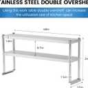 KUARBARR Stainless Steel Shelf 2 Tier Stainless Overshelf for Kitchen Prep Work Table 12 x 48 Inches Adjustable Commercial Steel Table OverShelf for Kitchen, Restaurant, Bar, Utility Room, Garage