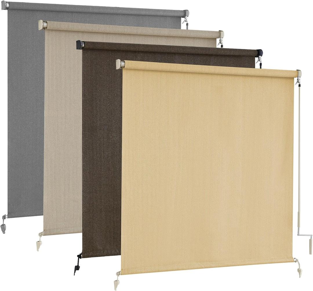 AOSKY Outdoor Roller Shades, Cordless Patio Shades Roll Up Outdoor Blinds | 48"W x 72"H, Wheat, Roller Blinds Cloth for Porch Pergola Balcony Backyard