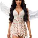 Avidlove Women Lace Lingerie Front Closure Babydoll V Neck Nightwear Sexy Chemise Nightie (4X-Large, Strawberry Print)