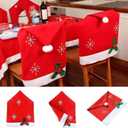2 x 4 Pcs Christmas Chairs Covers Santa Claus Hat Dining Chair Slipcovers Xmas Red Chair Back Covers for Xmas Holiday Festive Decoration (Set of 4. Red)