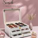 Sunglasses Organizer Storage Box - 30 Slots Eyeglass Display Case for Multiple Pair Glasses, 3-Layer Holder with Clear Glass Lid, Jewelry and Watch Collection Box for Women and Men, White