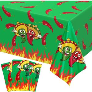 Remerry Plastic Chili Pepper Tablecloth Cinco De Mayo Table Cover Disposable Red Green Decorations Supplies for Rectangular Table Chili Cook Off Party 54 x 108 Inch (3 Pieces)