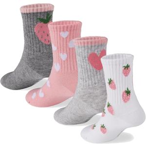 COTTON DAY Kids Girls Valentine's Day Socks with Hearts Stripes Strawberry M