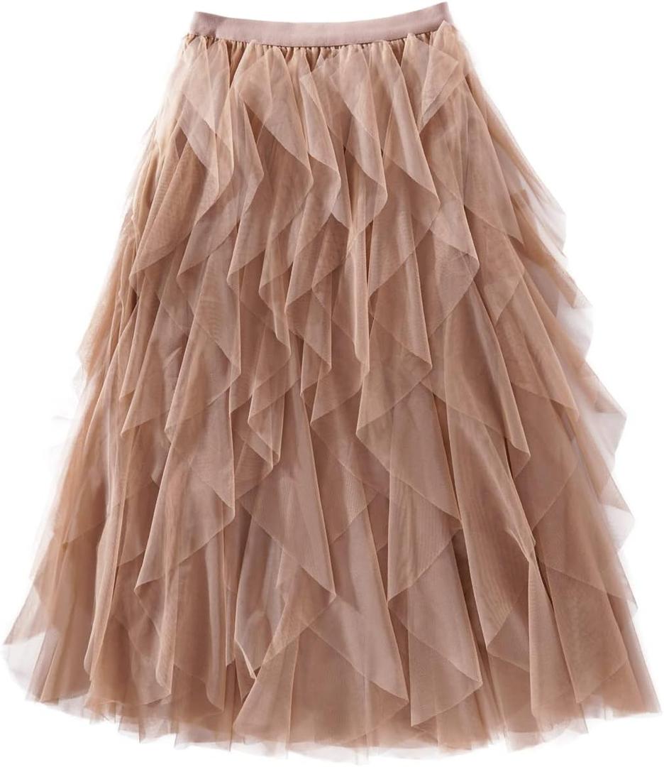 Femiserah Women's Long Rainbow A Line Tulle Tutu Skirts Tiered Skirt Petticoat, One Size