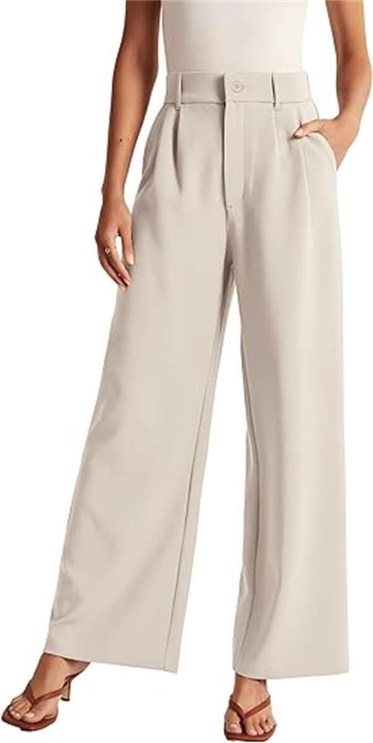 Women's Wide Leg Pants Business, Loose Casual Dress Pants,for Women High Waist Office Business Casual Trousers Pants (Beige, Medium)