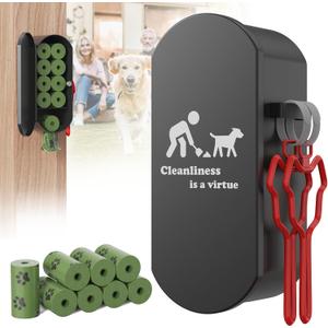 Dog Poop Bag Dispenser Wall Mount with 2Pcs Holders and 8 Rolls of Waste Bag,Magnetic Door Closure,Metal, Corrosion-resistant,High capacity,Dark Gray,Suitable for Outdoor, Indoor, Raising Puppies