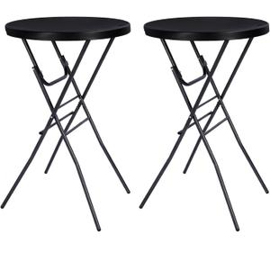 Cocktail Table 28in Folding Round High Top Indoor Outdoor with Removable Legs, Tall Bistro Foldable Bar Height Table for Parties, Patio, Backyard, Dining Room, Events, Black- 2PCS
