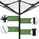 Outdoor Umbrella Drying Rack,Rotary Retractable Clothes Line,Outdoors Adjustable Height Drying Rack Clothing 12 Lines 4 Arms with 165 Feet Drying Space,Collapsible Clothes Drying Rack for Backyard