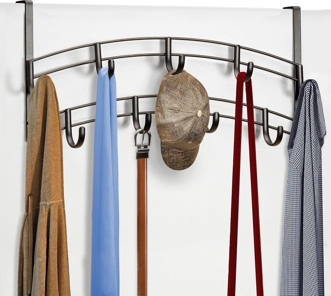 LYNK Professional Home Over the Door Hooks - 9 Hook Over the Door Coat Rack - Over the Door Hanger - Hanging Towels or Clothes - Bathroom, Bedroom, Laundry Room - Bronze