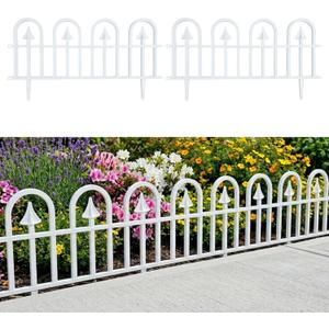 LaLaGreen Garden Edging Fence (24 Inch, 10 Pack) White Plastic Flower Bed Edging Panels for Lawn Landscape Barrier, Patio Yard Pathway Tree Rings, Outdoor Decor Border with Elegant Small Fence Style