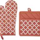 DII Lattice Basics Collection Kitchen Essentials, Oven Mitt & Potholder Set, Vintage Red, 2, Piece