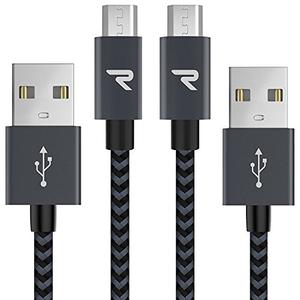 RAMPOW Micro USB Cable [2 Pack/3.3ft] QC 3.0 Fast Charging & Sync Android Charger, Braided Nylon Micro USB Cables for Samsung Galaxy S7/S6 and Edge, Note 6/5, Sony, Kindle, PS4 - Space Gray