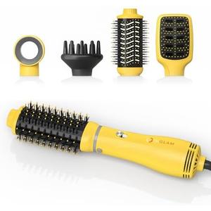 IG INGLAM Hair Dryer Brush, 4-in-1 Detachable Blow Dryer Brush, Ionic Diffuser Hair Dryer & Styler Volumizer with Oval Titanium Barrel, One-Step Hot Air Blowout Styler, Yellow