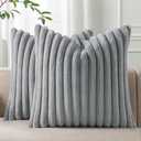 Pallene Faux Fur Plush Throw Pillow Covers 20x20 Set of 2, Luxury Soft Fluffy Striped Decorative Pillow Covers for Sofa, Couch, Living Room, Grey